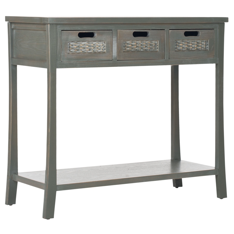 Safavieh Autumn Elm Wood 3 Drawer Console in Blue and Grey