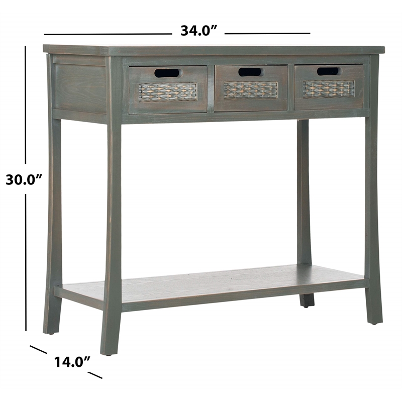 Safavieh Autumn Elm Wood 3 Drawer Console in Blue and Grey