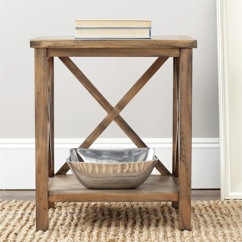 Safavieh Candence Poplar Wood End Table in Oak