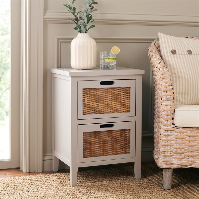 Safavieh Jonah Pine Wood Two Drawer End Table in Gray