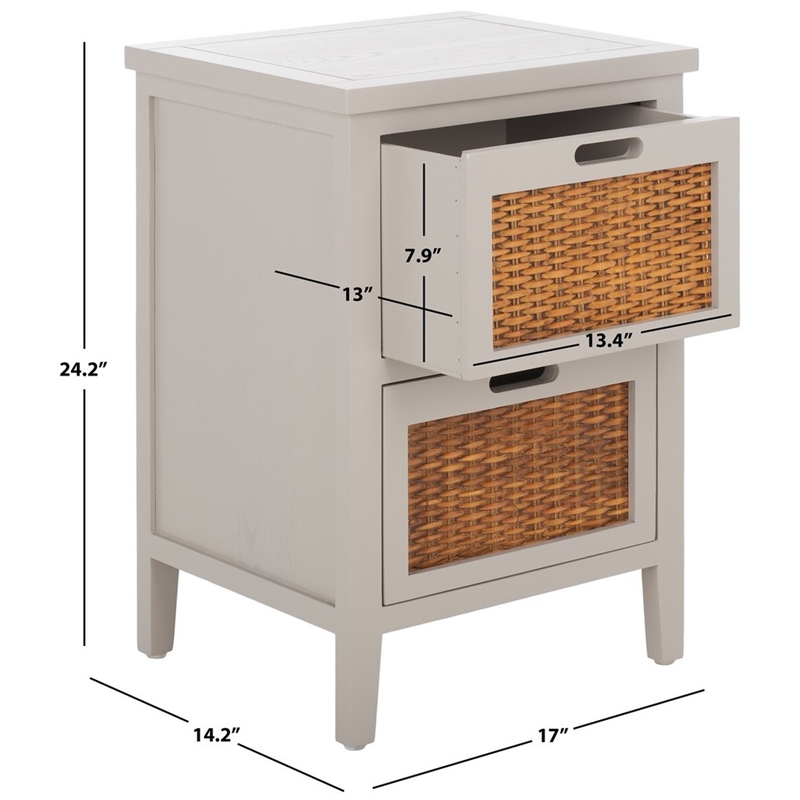 Safavieh Jonah Pine Wood Two Drawer End Table in Gray