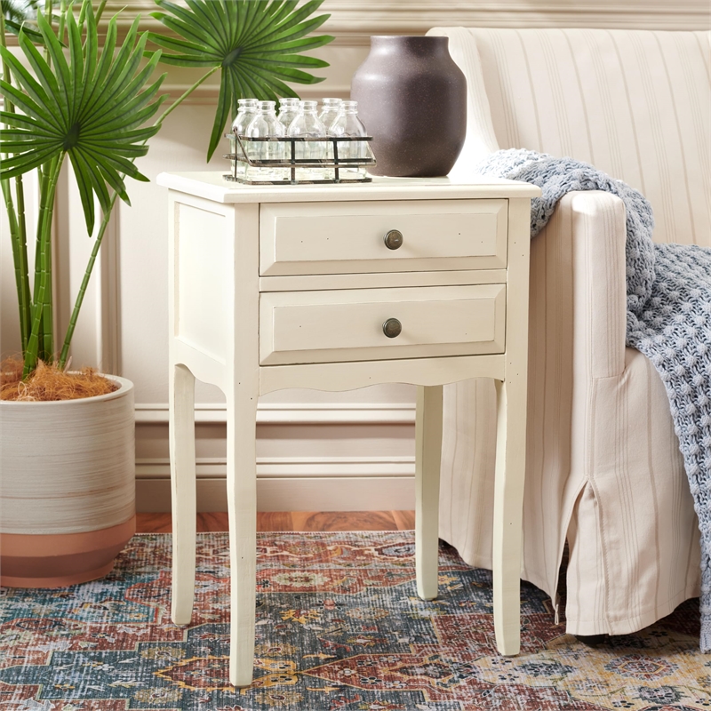 safavieh colin poplar wood end table in white