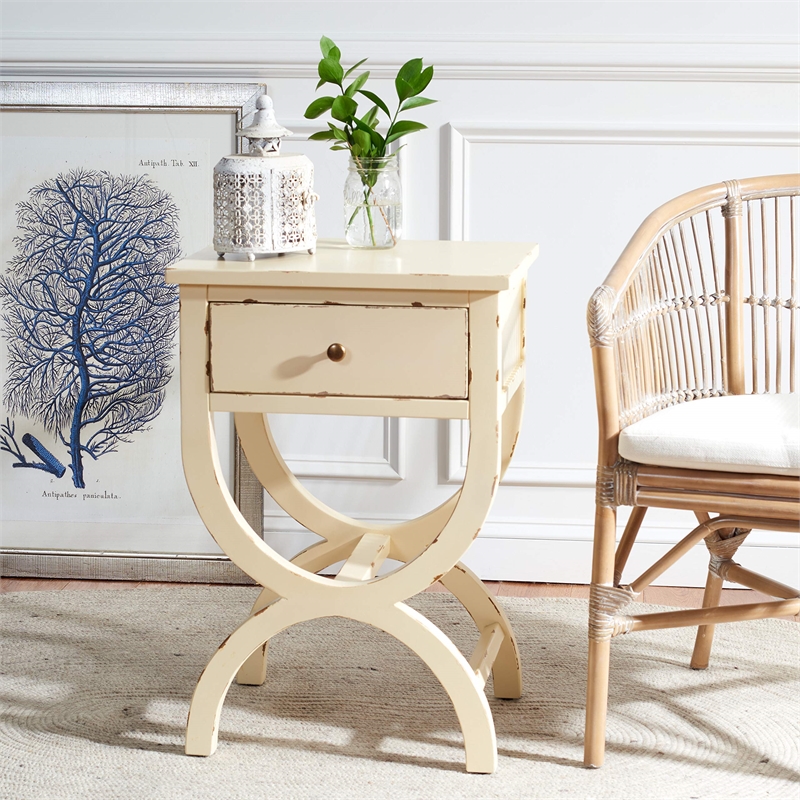 Safavieh Maxine Poplar Wood Night Table in Distressed Vanilla