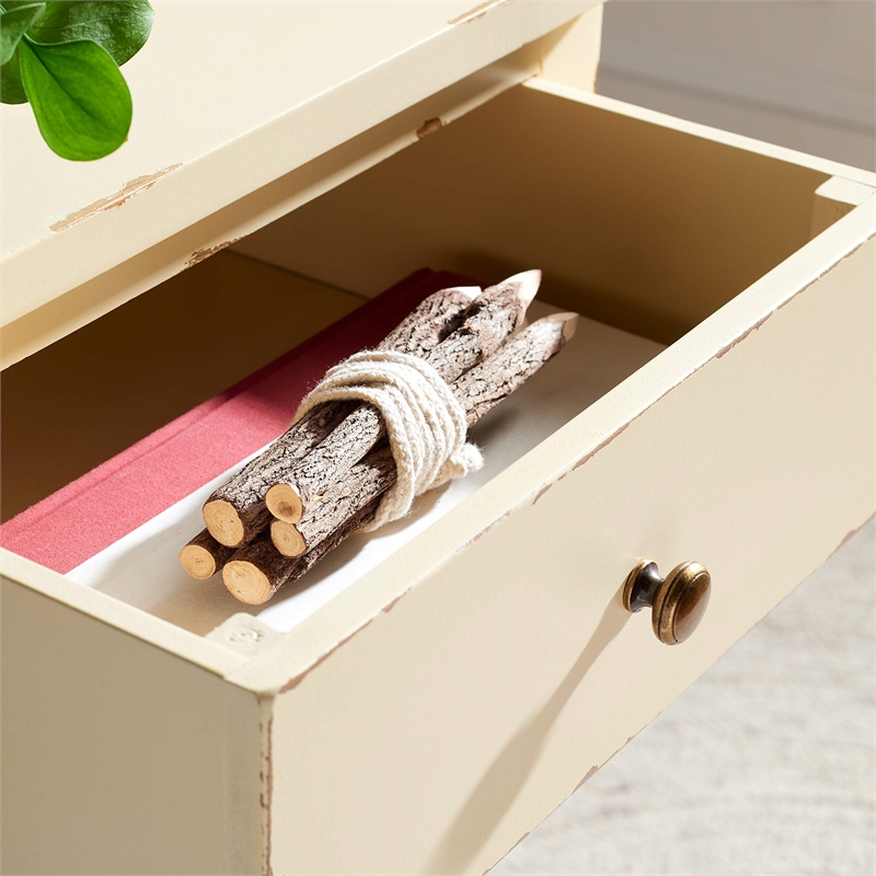 Safavieh Maxine Poplar Wood Night Table in Distressed Vanilla