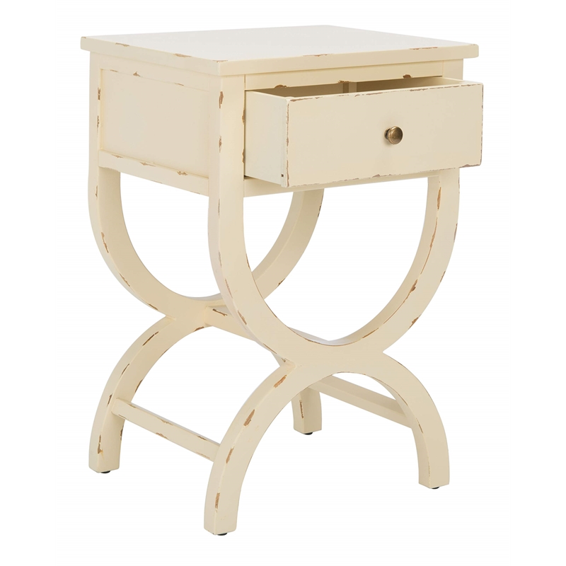 Safavieh Maxine Poplar Wood Night Table in Distressed Vanilla