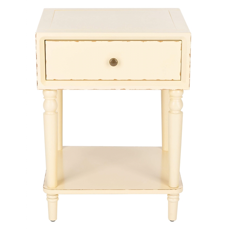 Safavieh Siobhan Poplar Wood Night Table in Distressed Vanilla