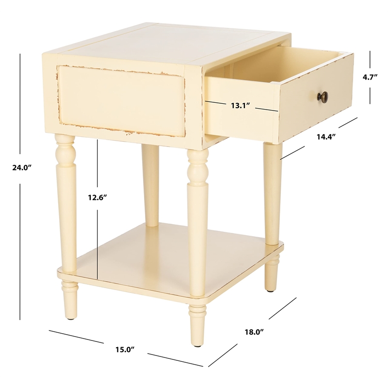Safavieh Siobhan Poplar Wood Night Table in Distressed Vanilla