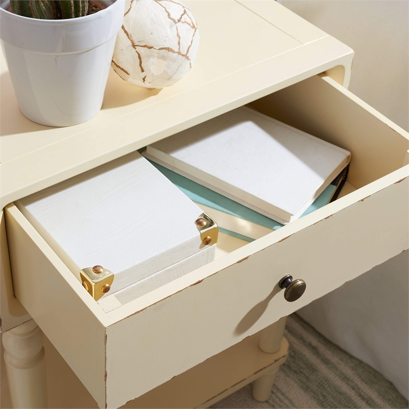 Safavieh Siobhan Poplar Wood Night Table in Distressed Vanilla