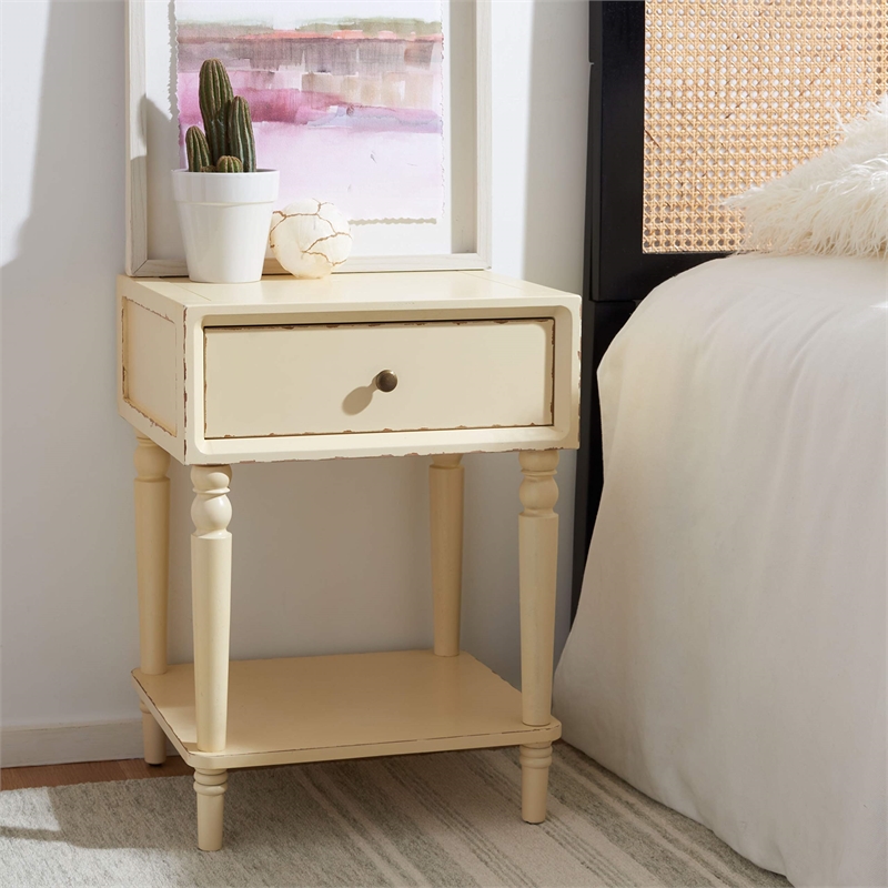 Safavieh Siobhan Poplar Wood Night Table in Distressed Vanilla