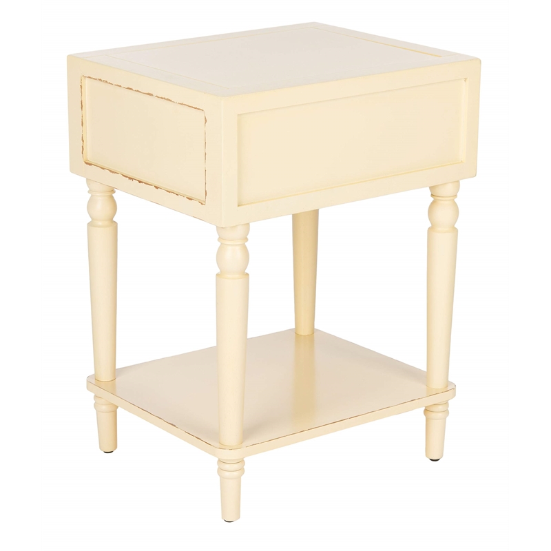 Safavieh Siobhan Poplar Wood Night Table in Distressed Vanilla