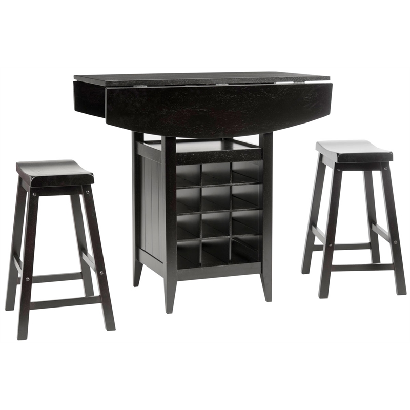 Safavieh Casey 3 Pc Oak Set Drop Leaf Pub Table in Espresso