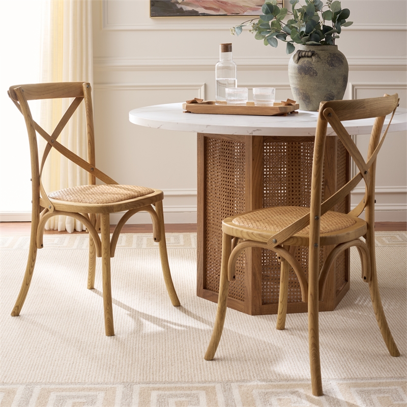 Safavieh Franklin X Curvy Back and Rounded Seat Wood Chair in Natural Oak