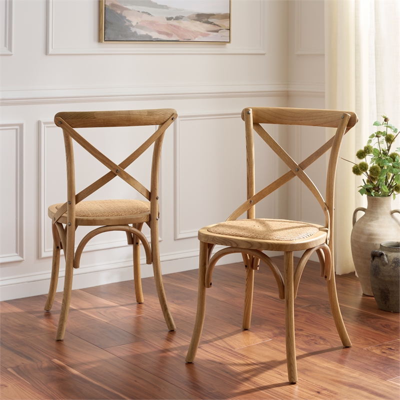 Safavieh Franklin X Curvy Back and Rounded Seat Wood Chair in Natural Oak