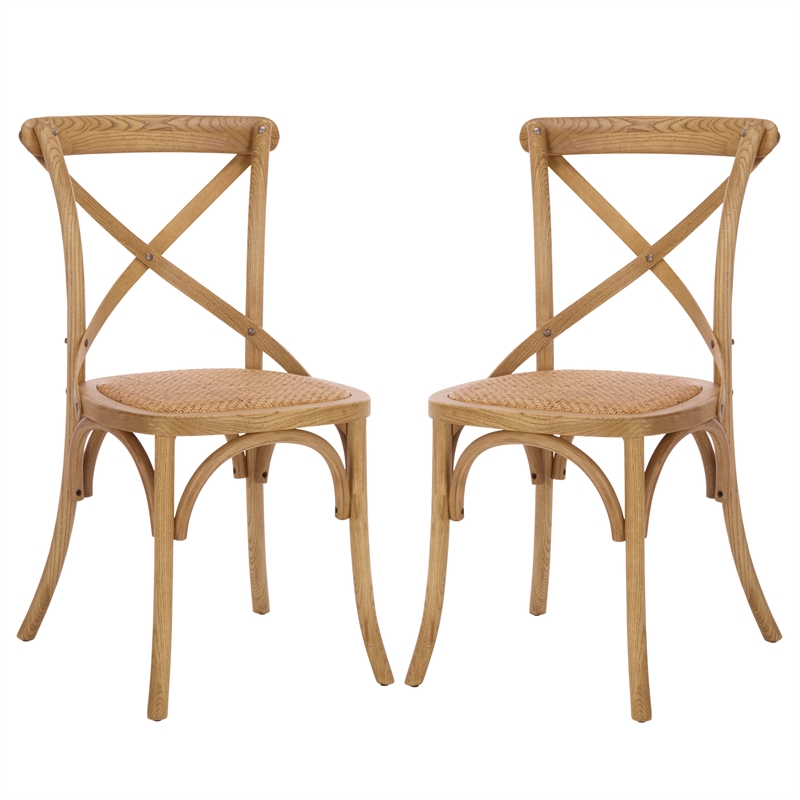 Safavieh Franklin X Curvy Back and Rounded Seat Wood Chair in Natural Oak