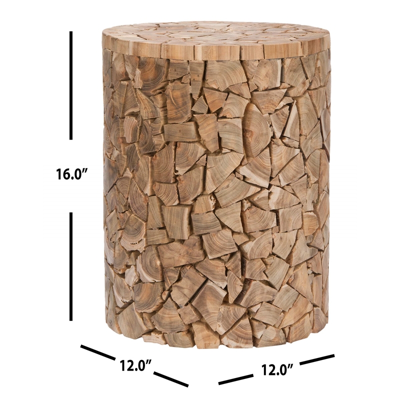Safavieh Leo Teak Round Stool in Brown