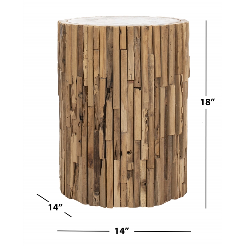 Safavieh Nico Teak Round Stool in Brown