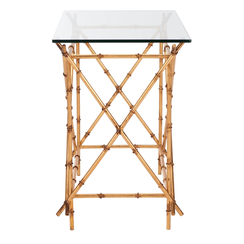 Safavieh Lisa Iron and Glass Accent Table in Gold