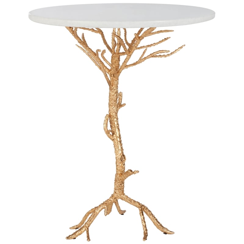 Safavieh Jason Marble Accent Table in White and Gold