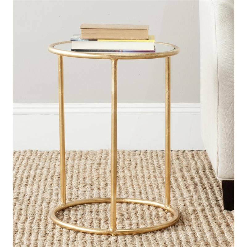 Safavieh Shay Iron and Glass Accent Table in Gold