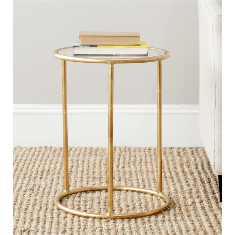 Safavieh Shay Iron and Glass Accent Table in Gold