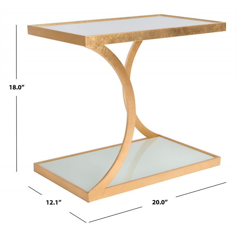 Safavieh Sullivan Iron and Glass Accent Table in Gold and White