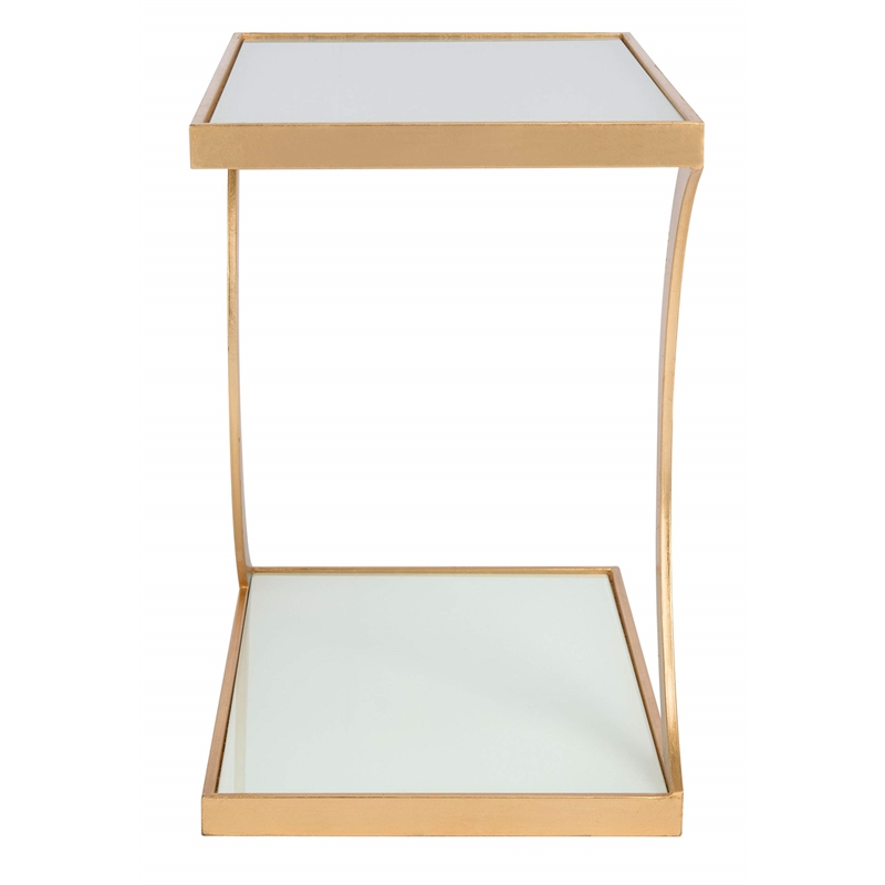 Safavieh Sullivan Iron and Glass Accent Table in Gold and White
