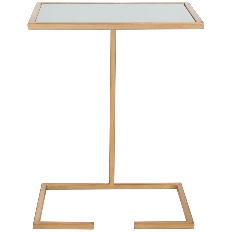 Safavieh Neil Iron and Glass Accent Table in Gold and White