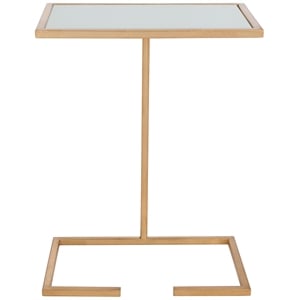 Safavieh Neil Iron and Glass Accent Table in Gold and White
