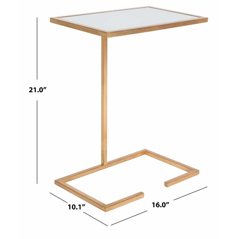 Safavieh Neil Iron and Glass Accent Table in Gold and White