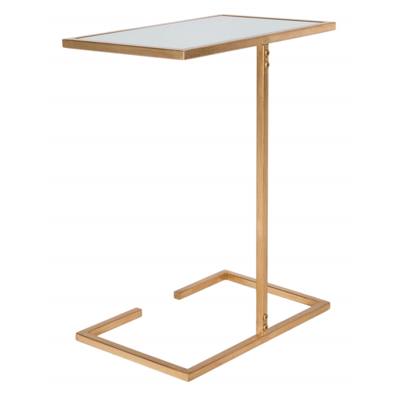 Safavieh Neil Iron and Glass Accent Table in Gold and White