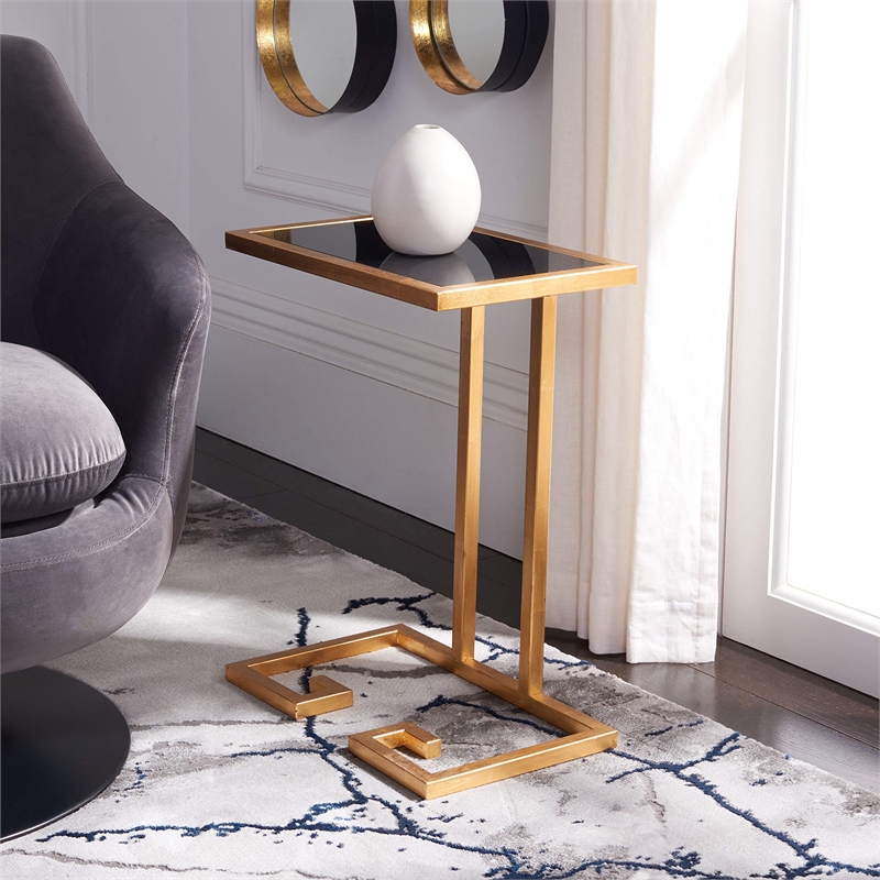 Safavieh Murphy Iron and Glass Accent Table in Gold and Black