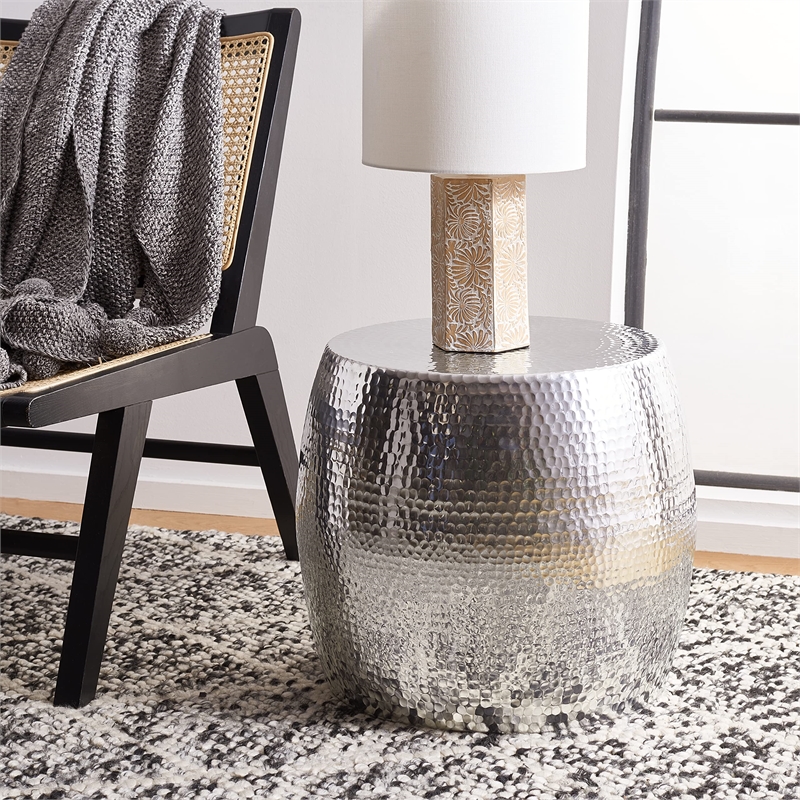 safavieh vanadium aluminum round stool in silver