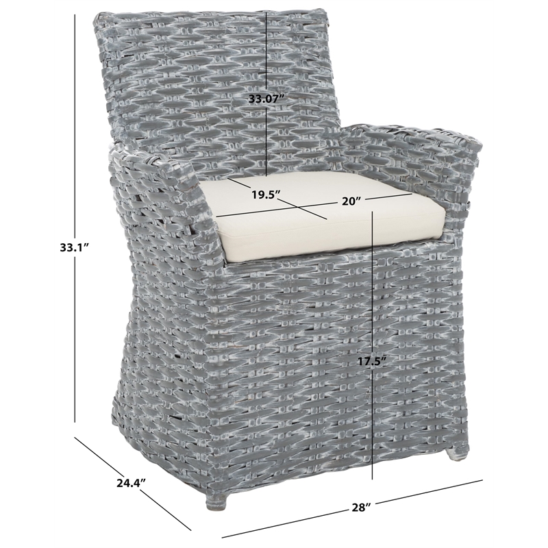 Safavieh Renee Rattan and Cotton Arm Chair in Gray