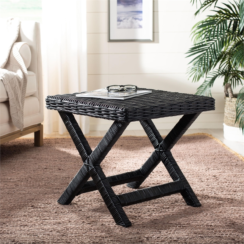 Safavieh Manor Wicker and Wooden Bench in Black