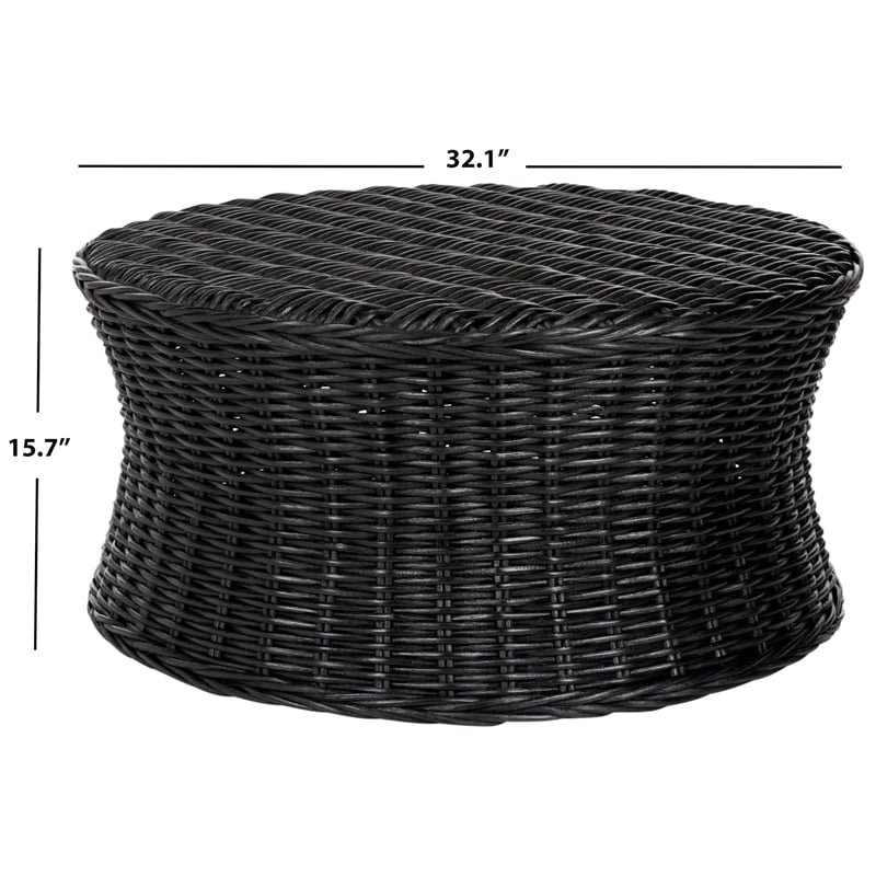 Safavieh Ruxton Wicker and Wooden Ottoman in Black