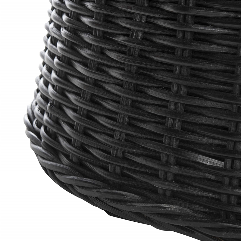 Safavieh Ruxton Wicker and Wooden Ottoman in Black