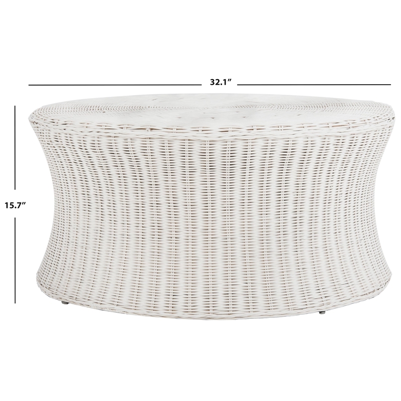 Safavieh Ruxton Wicker and Wooden Ottoman in White
