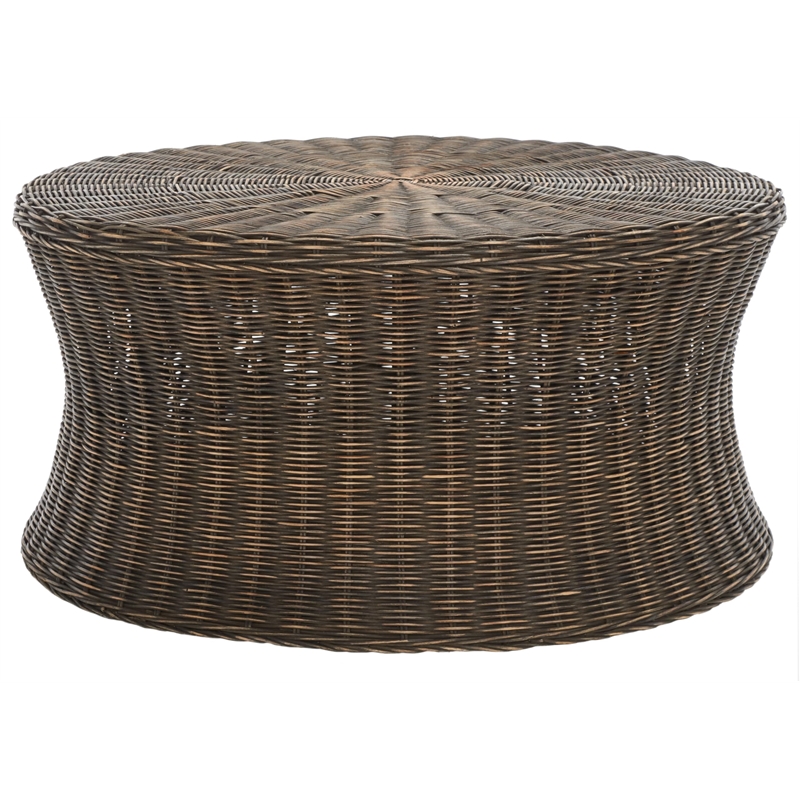 Safavieh Ruxton Wicker and Wooden Ottoman in Dark Brown