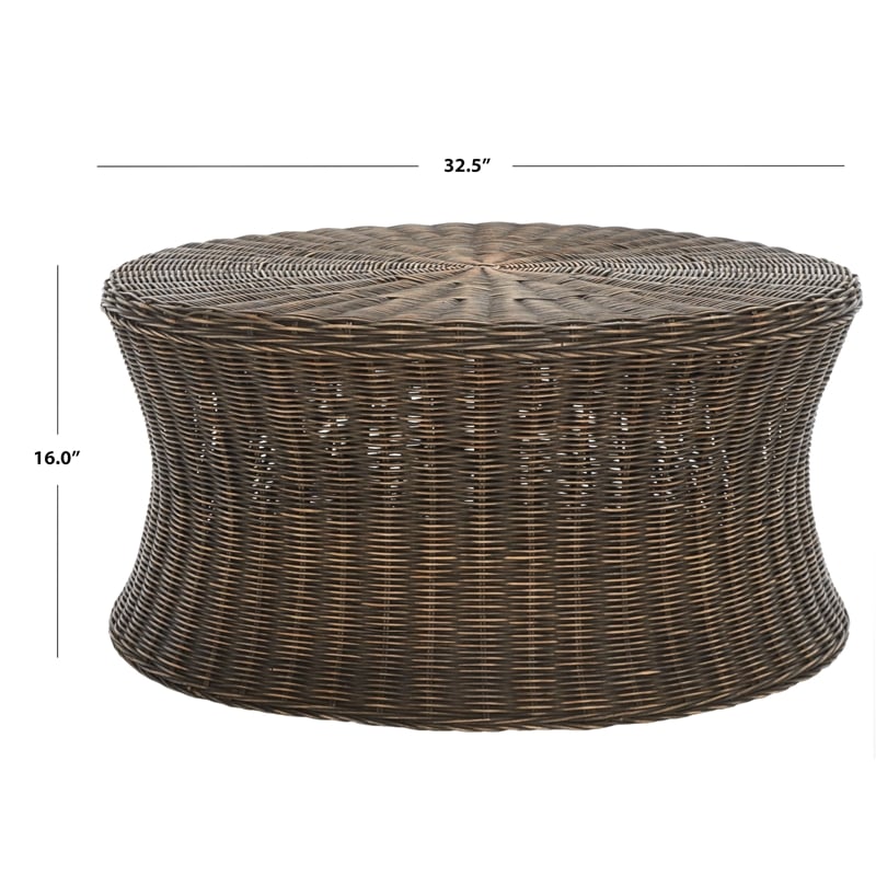 Safavieh Ruxton Wicker and Wooden Ottoman in Dark Brown