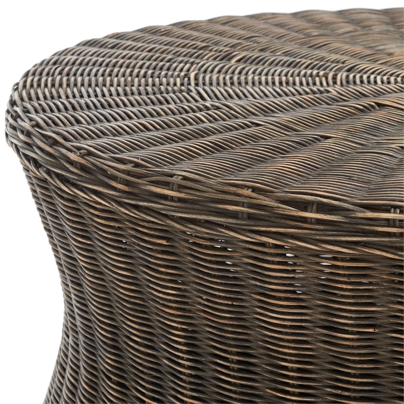 Safavieh Ruxton Wicker and Wooden Ottoman in Dark Brown