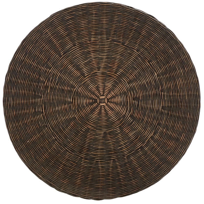 Safavieh Ruxton Wicker and Wooden Ottoman in Dark Brown