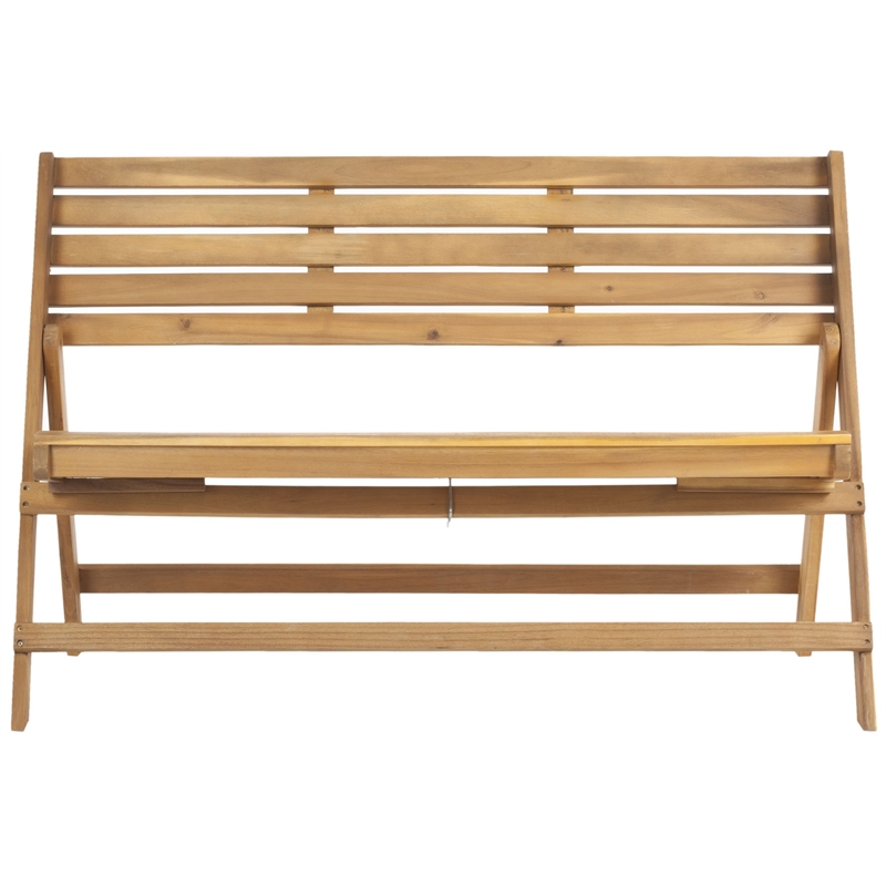 Safavieh Luca Steel and Acacia Wood Folding Bench in Teak Color