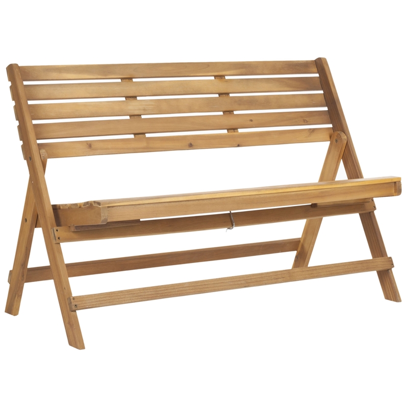 Safavieh Luca Steel and Acacia Wood Folding Bench in Teak Color