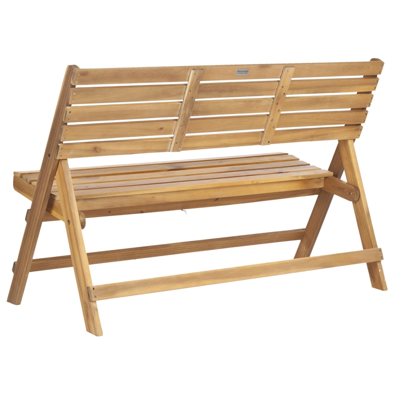 Safavieh Luca Steel and Acacia Wood Folding Bench in Teak Color