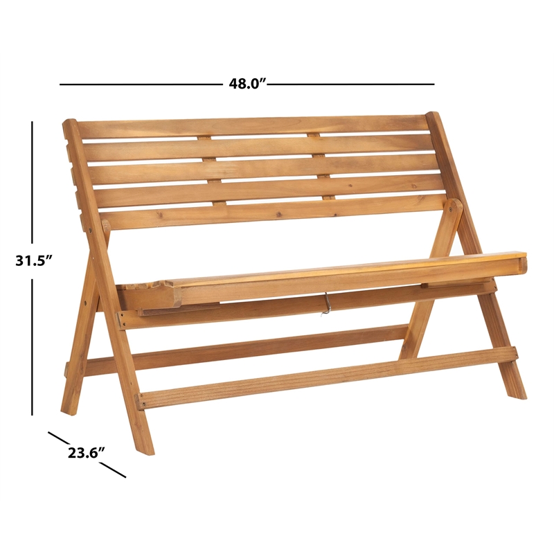 Safavieh Luca Steel and Acacia Wood Folding Bench in Teak Color