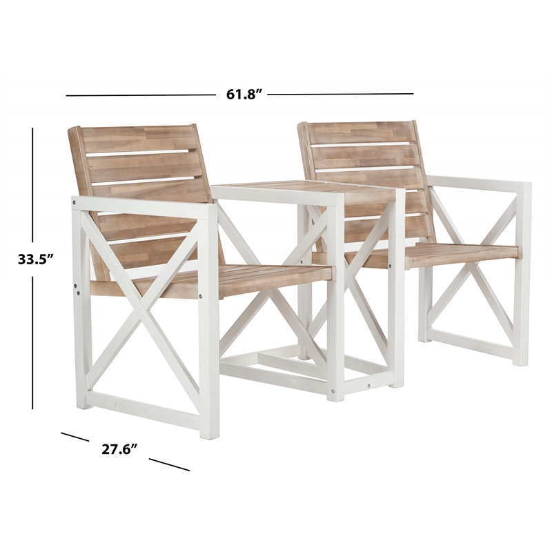 Safavieh Jovanna Steel and Acacia Wood 2 Seat Bench in White and Oak