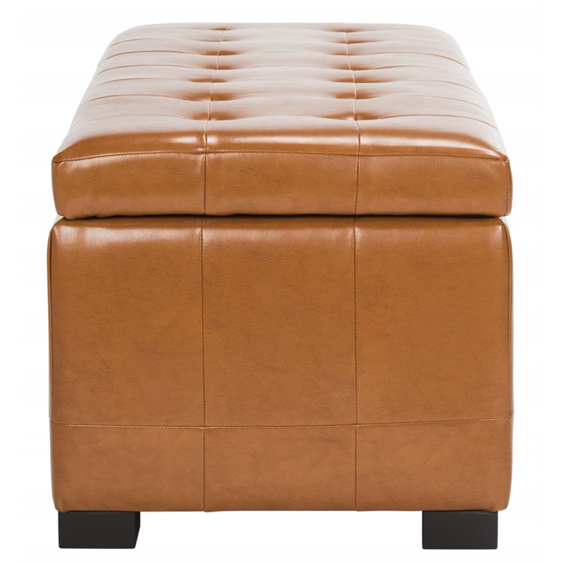 Safavieh Large Manhattan Beech Wood Storage Bench in Saddle