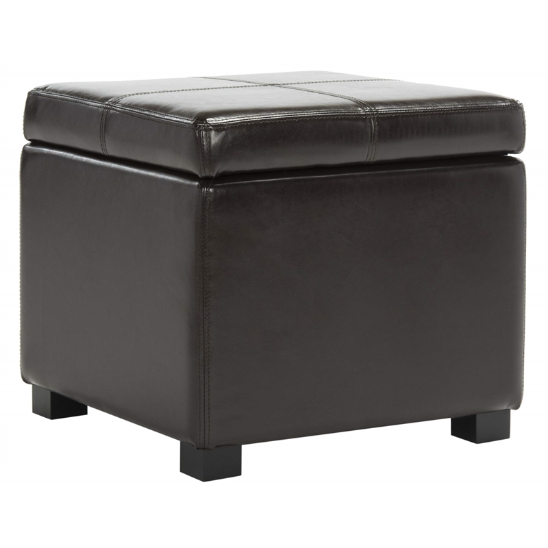 Safavieh Elizabeth Beech Wood Leather Storage Ottoman in Brown