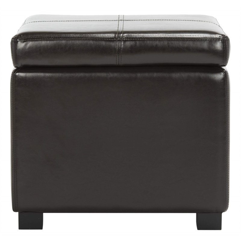 Safavieh Elizabeth Beech Wood Leather Storage Ottoman in Brown
