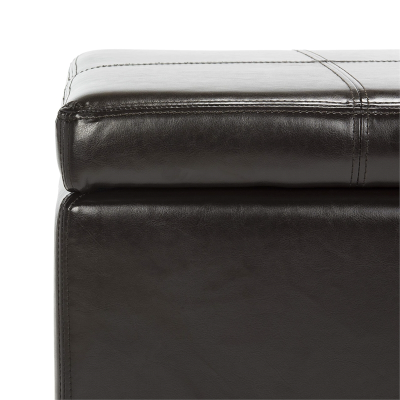 Safavieh Elizabeth Beech Wood Leather Storage Ottoman in Brown